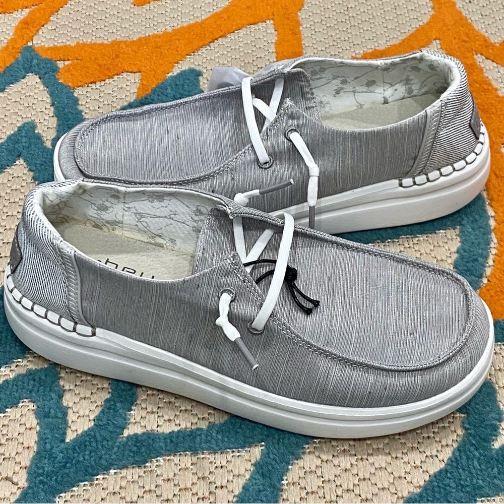 Casual Women's Grey Slip-On Sneakers with White Laces